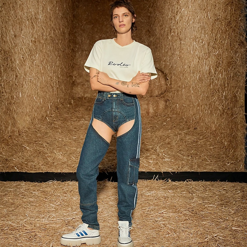 Adidas x Ivy Park denim shorts chaps size medium